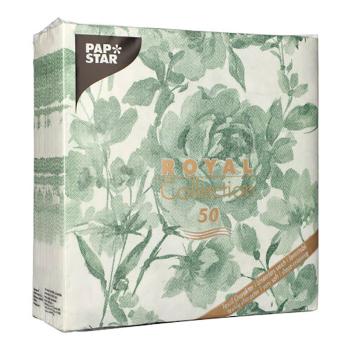 5x50 Servietten "ROYAL Collection" 1/4-Falz 40 cm x 40 cm dunkelgrün "Rose"