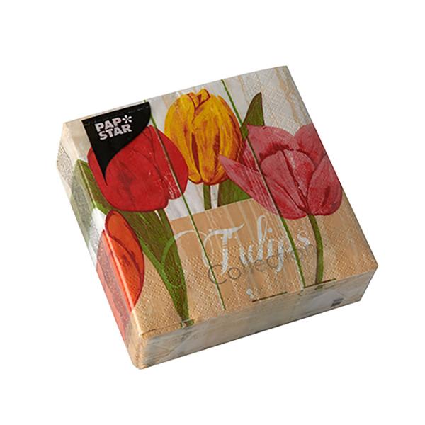 12x50 Servietten, 3-lagig 1/4-Falz 25 cm x 25 cm "Blooming Tulips"