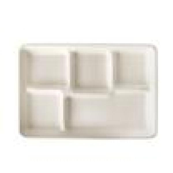 5x25 Menü-Trays, Zuckerrohr "pure" 5-geteilt 2,4 cm x 21,6 cm x 31,7 cm weiss