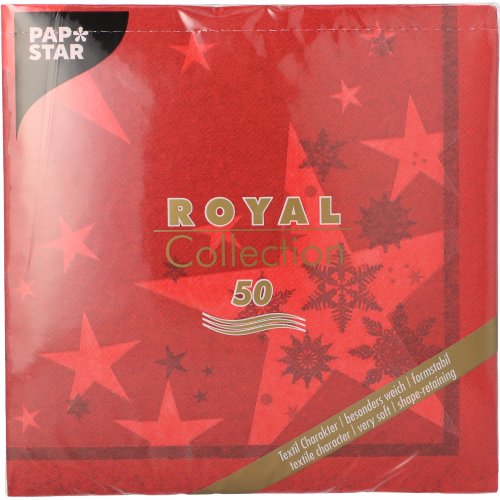12500 Servietten "ROYAL Collection" 1/4-Falz 40 cm x 40 cm rot "Stars and Snowflakes"