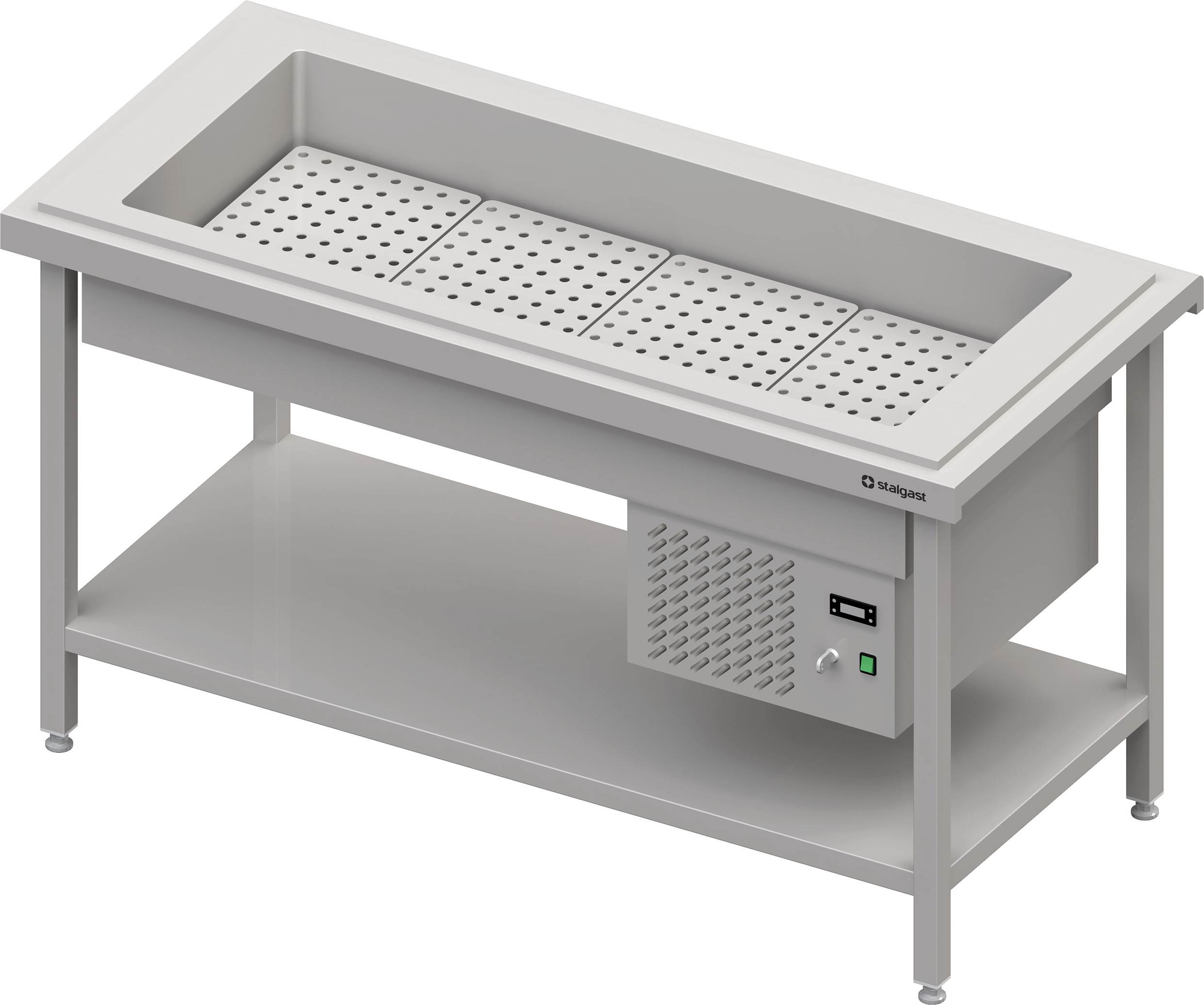 Kaltausgabe mit einer Getränke-Kühlwanne 4x GN1/1, 1570x735x880, Granitabdeckung "Standard G1" Kaltausgabe mit einer Getränke-Kühlwanne 4x GN1/1, 1570x735x880, Granitabdeckung "Standard G1"