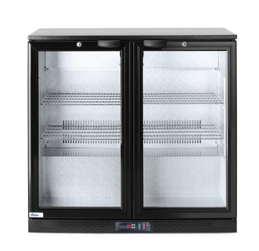 Kühlschrank mit doppelter Tür auf der Rückseite, Arktic, 158L, Schwarz, 220-240V/160W, 900x530x(H)870mm Kühlschrank mit doppelter Tür auf der Rückseite, Arktic, 158L, Schwarz, 220-240V/160W, 900x530x(H)870mm