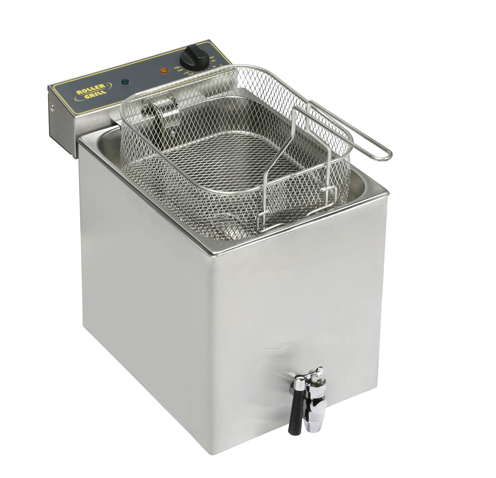 ROLLER GRILL Fritteuse mit Ablasshahn, 12 Liter, Abmessung 350 x 470 x 350 mm (BxTxH)