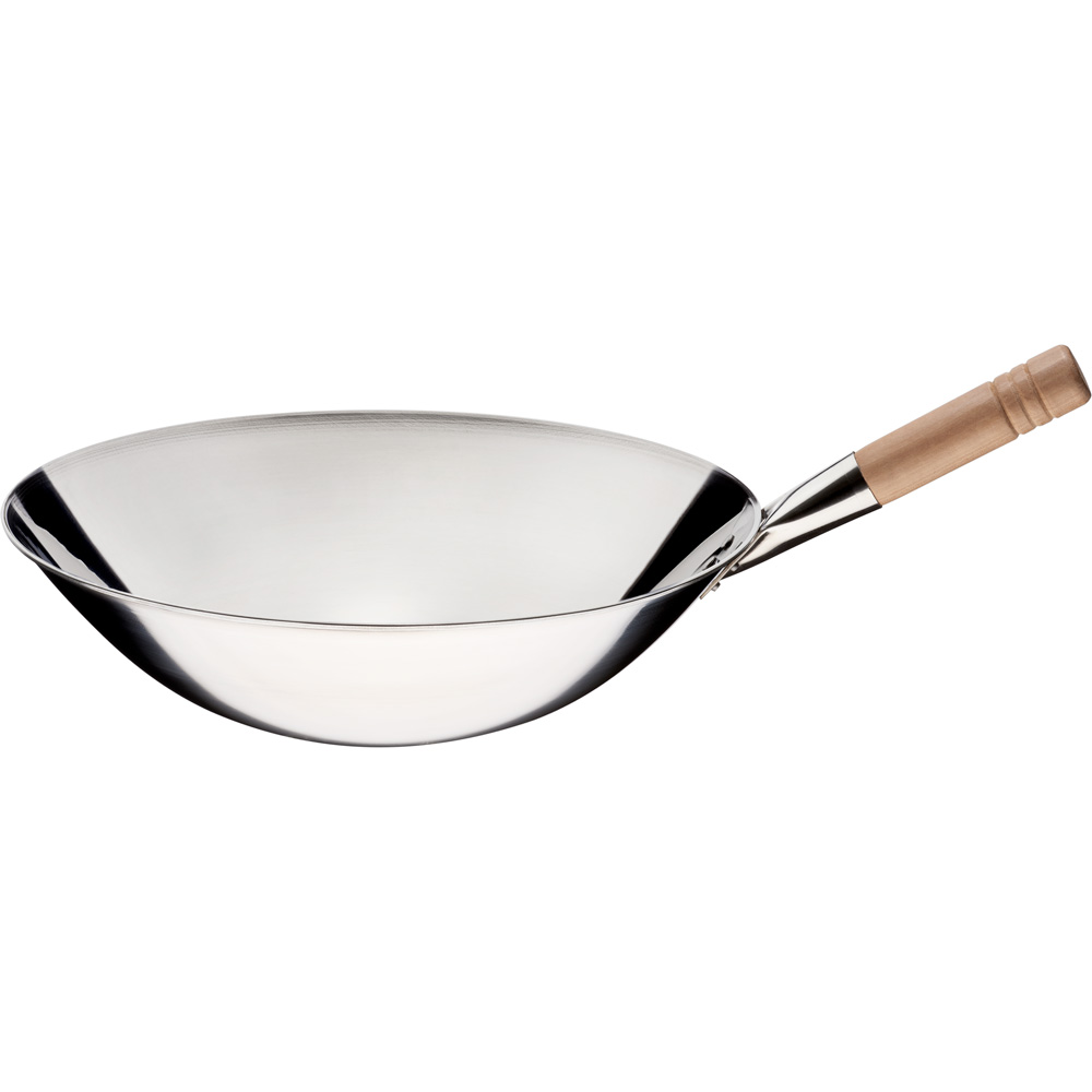 Wok-Pfanne, polierter Edelstahl, Grifflänge 185 mm Wok-Pfanne, polierter Edelstahl, Grifflänge 185 mm