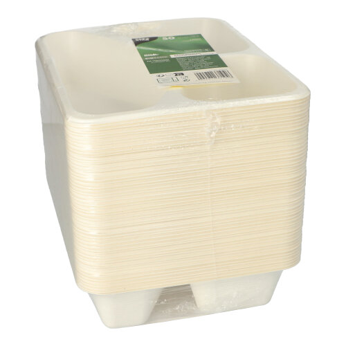 5400 Siegelschalen Zuckerrohr, PLA beschichtet 3-geteilt 1000 ml 4,9 cm x 22,7 cm x 17,8 cm