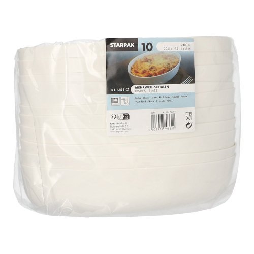 10 Mehrweg-Schalen oval 2400 ml 6,5 cm x 19,5 cm x 30,5 cm weiss "Cella" 40 Mehrweg-Schalen oval 2400 ml 6,5 cm x 19,5 cm x 30,5 cm weiss "Cella"