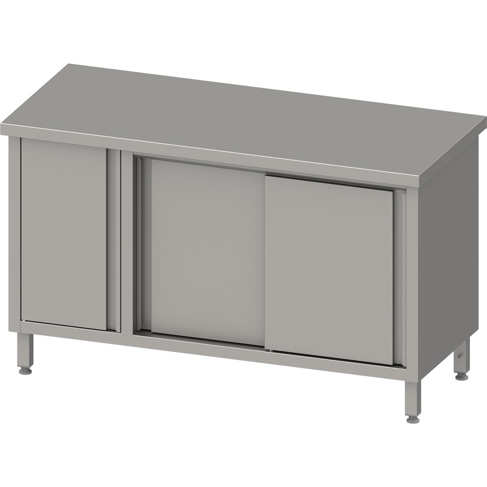 Arbeitsschrank mit Schiebetüren 2000x700x850 mm, mit Flügeltürschrank links, ohne Aufkantung, verschweißt