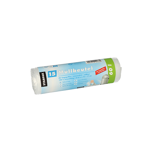 27000 Müllbeutel mit Tragegriffen, HDPE 60 l 75 cm x 65 cm transparent