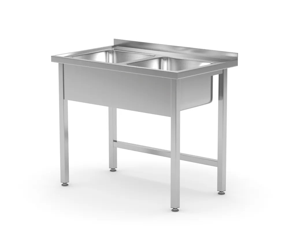 Tisch mit 2 Spülbecken – verschweißt, Kitchen Line, 1000x600x(H)850mm