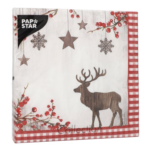 20 Servietten, 3-lagig 1/4-Falz 40 cm x 40 cm "X-Mas Deer" 10500 Servietten, 3-lagig 1/4-Falz 40 cm x 40 cm "X-Mas Deer"