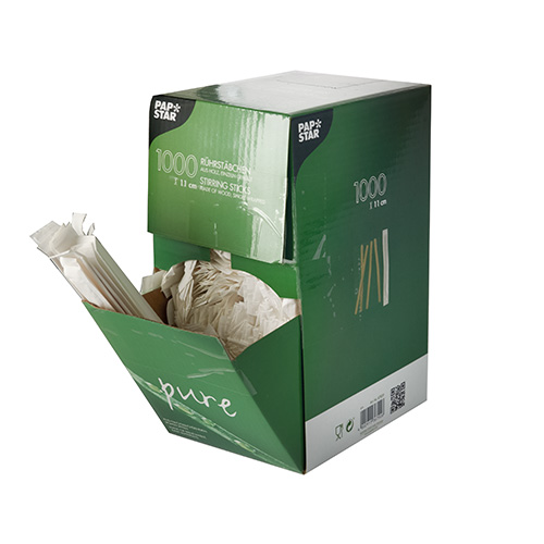 1000 Rührstäbchen, Holz "pure" 11 cm x 5 mm einzeln gehüllt 210000 Rührstäbchen, Holz "pure" 11 cm x 5 mm einzeln gehüllt