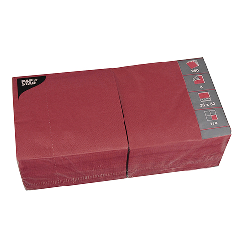 24000 Servietten, 3-lagig 1/4-Falz 33 cm x 33 cm bordeaux
