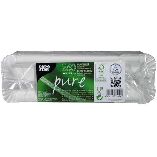 80000 Teller, Pappe "pure" eckig 6,5 cm x 22 cm weiss