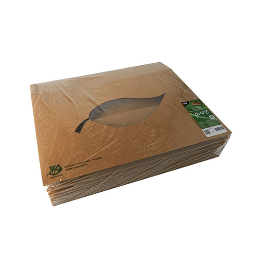 400 Transport- und Catering-Kartons, Pappe "pure" 8 cm x 46,4 cm x 31,3 cm braun "100% Fair" mit Sichtfenster aus PLA