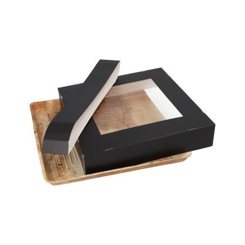 100 Tabletts, Palmblatt eckig 5 cm x 25,5 cm x 25,5 cm mit separatem Deckel und Banderole