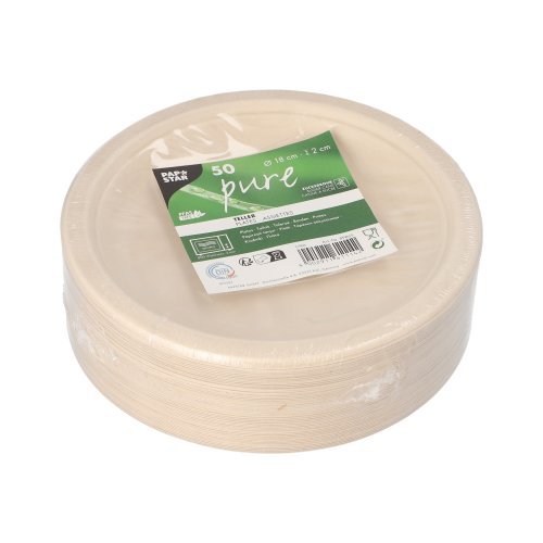 15000 Teller, Zuckerrohr "pure" ungeteilt Ø 18 cm · 2 cm natur