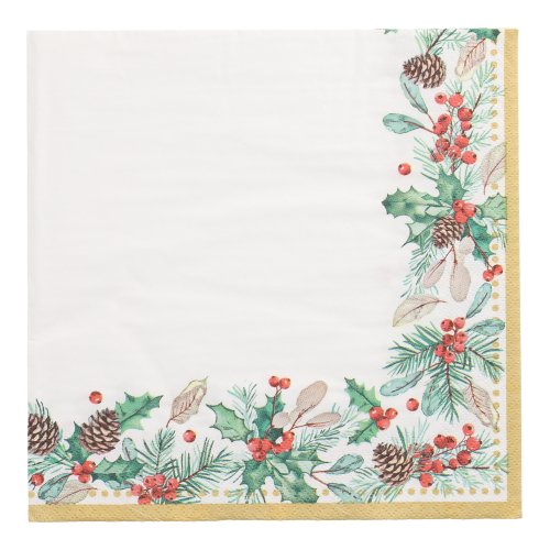 14000 Servietten, 3-lagig 1/4-Falz 40 cm x 40 cm "Mistletoe and Pinecone"