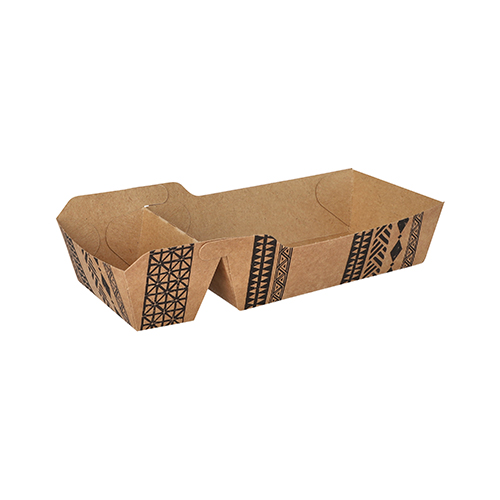480 Pommes-Frites-Trays, Pappe 2-geteilt 3,5 cm x 7 cm x 16,2 cm braun "Maori" mittel 12000 Pommes-Frites-Trays, Pappe 2-geteilt 3,5 cm x 7 cm x 16,2 cm braun "Maori" mittel