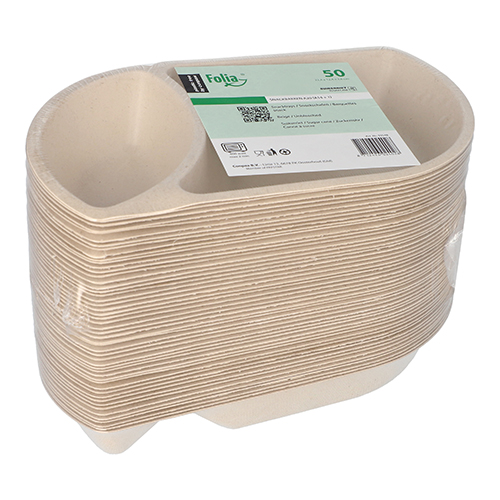 7200 Snacktrays Zuckerrohr 2-geteilt 3,6 cm x 12,4 cm x 22,4 cm natur