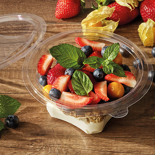 2400 Feinkost- und Salatschalen mit Klappdeckel, R-PET rund 1000 ml Ø 18,5 cm · 7,8 cm glasklar