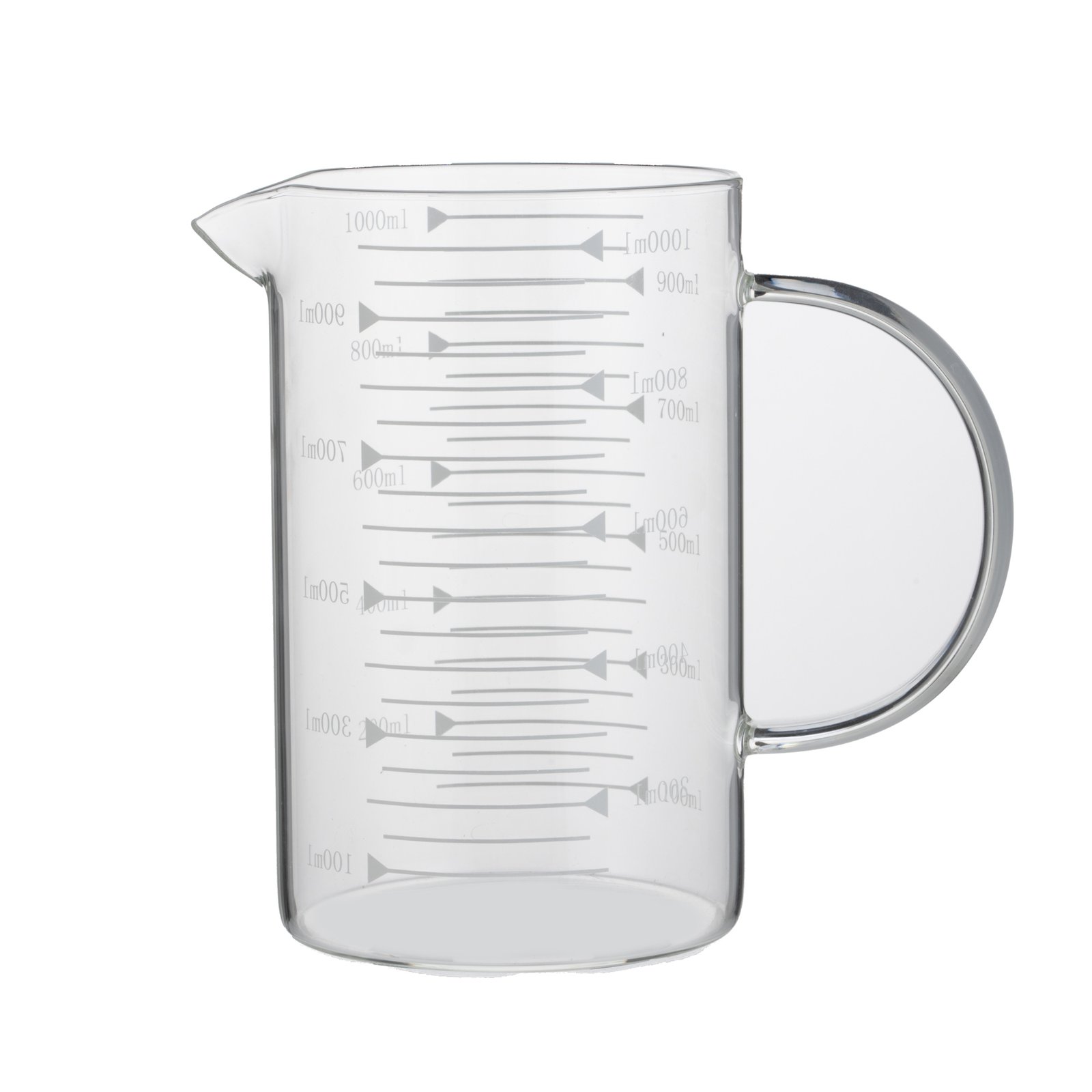 Messbecher, Ø 10 cm, 1,0 ltr., mit 50 ml Skalierung, Borosilikatglas