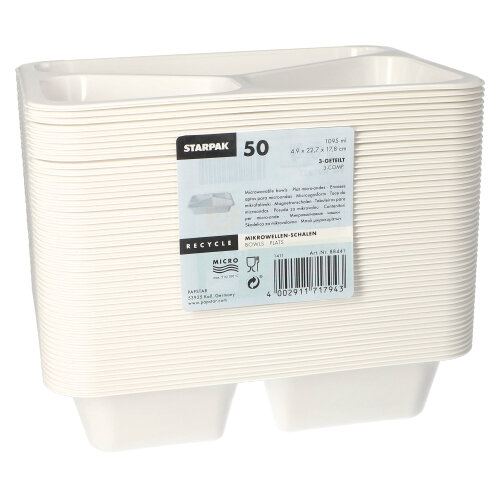 50 Mikrowellenschalen, PP 3-geteilt 1095 ml 4,9 cm x 22,7 cm x 17,8 cm weiss 6000 Mikrowellenschalen, PP 3-geteilt 1095 ml 4,9 cm x 22,7 cm x 17,8 cm weiss