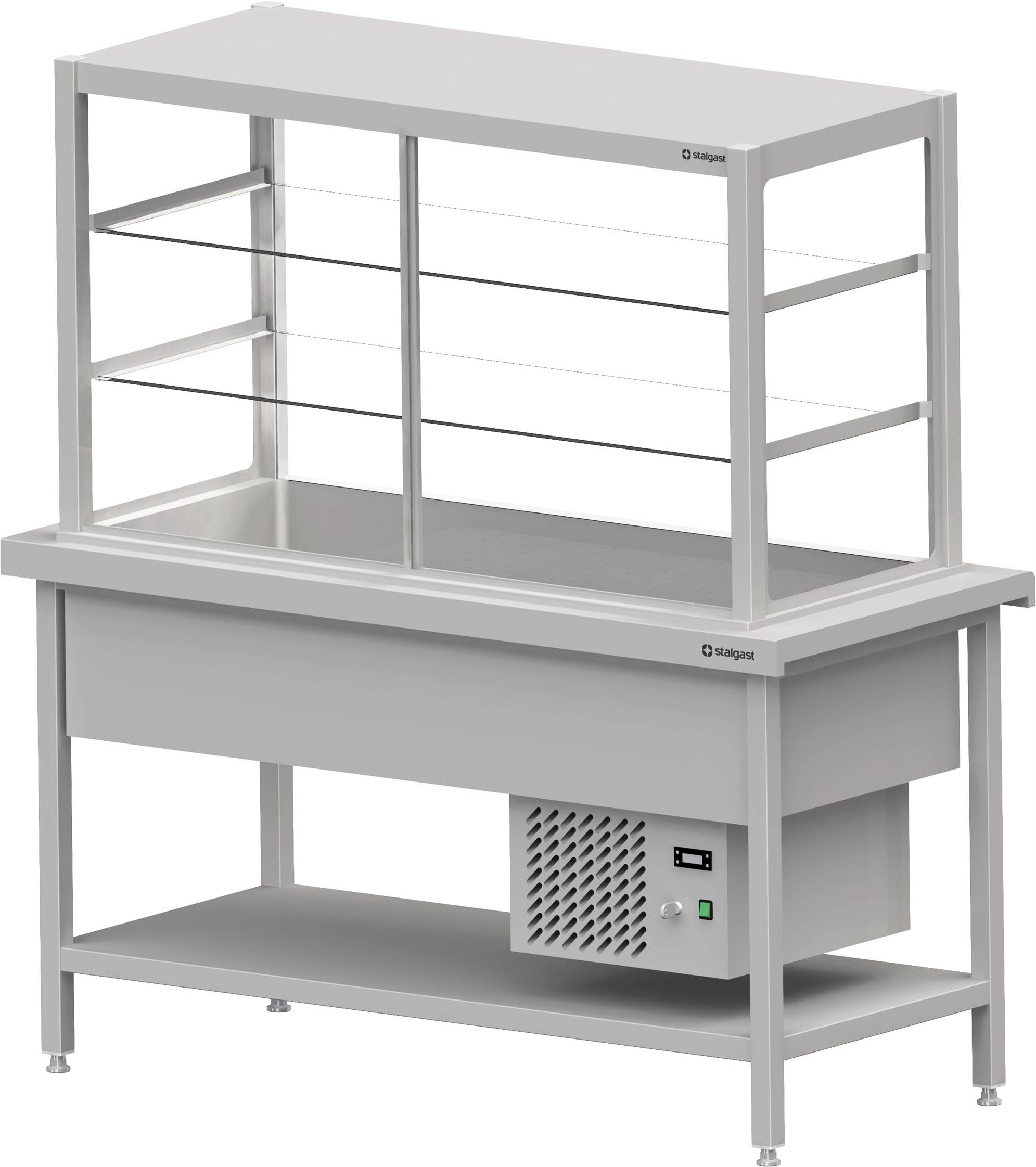 Kaltausgabe mit Ausgabevitrine und Kühlwanne 4x GN1/1, 1570x735x880, Granitabdeckung "Standard G1"