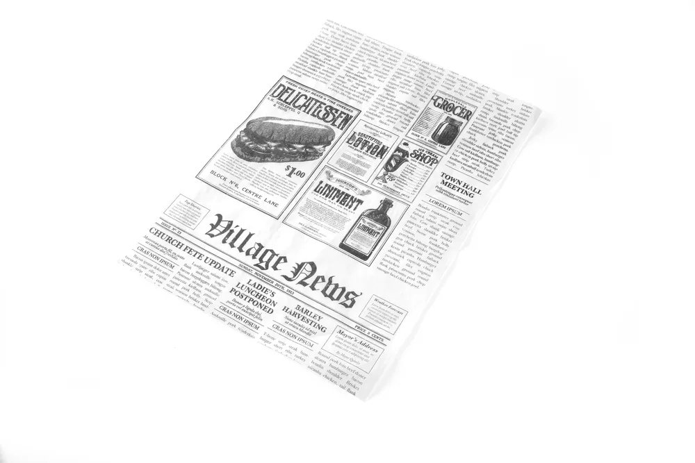 Einschlagpapier, fettdicht, Zeitungsdruck, 500 Stk., 250x350mm