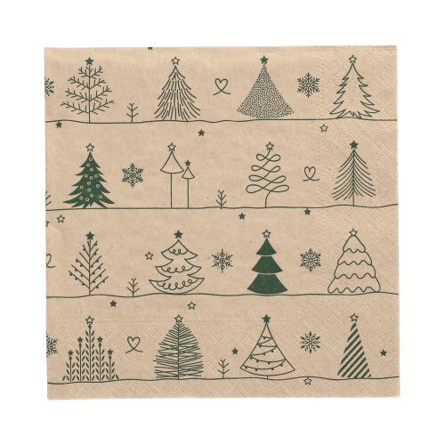 20 Servietten, 3-lagig 1/4-Falz 33 cm x 33 cm ! natur "Various X-Mas Trees" aus recyceltem Papier 21600 Servietten, 3-lagig 1/4-Falz 33 cm x 33 cm ! natur "Various X-Mas Trees" aus recyceltem Papier