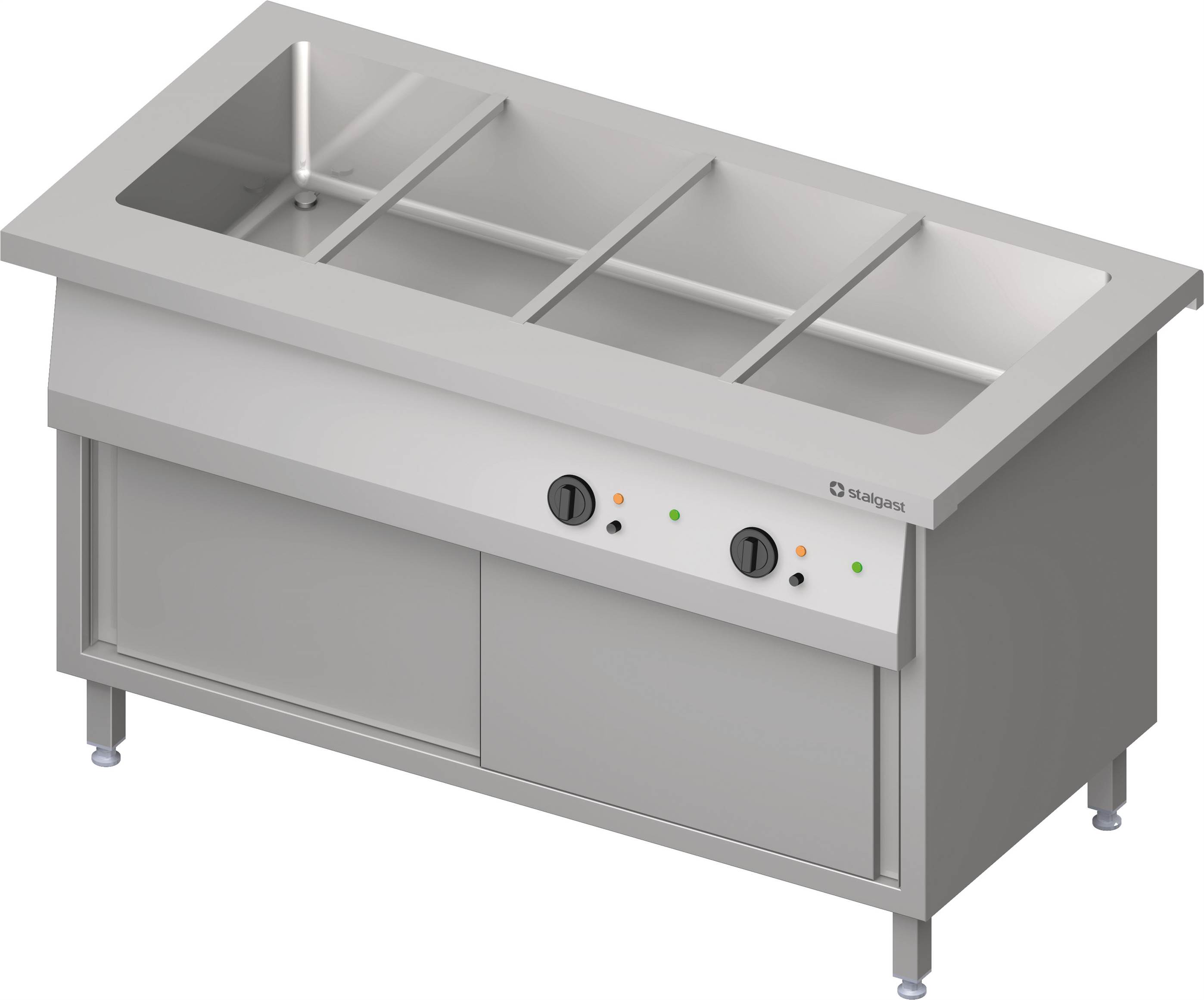 Bain-Marie-Station "Free Flow" mit einem Becken 4x GN1/1, Wärmeschrank und Schiebetüren, 1465x735x880 mm Granitabdeckung "Standard G1"