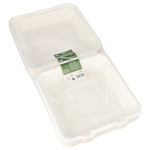2000 Menüboxen, Zuckerrohr "pure" ungeteilt 8 cm x 25,5 cm x 25,5 cm weiss