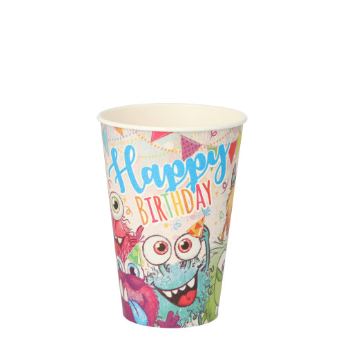10080 Trinkbecher, Pappe 0,2 l Ø 7 cm · 9,7 cm farbig "Funny Monsters"