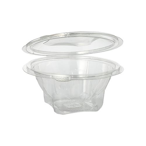 3000 Feinkost- und Salatschalen mit Klappdeckel, R-PET rund 500 ml Ø 15,5 cm · 6,8 cm glasklar