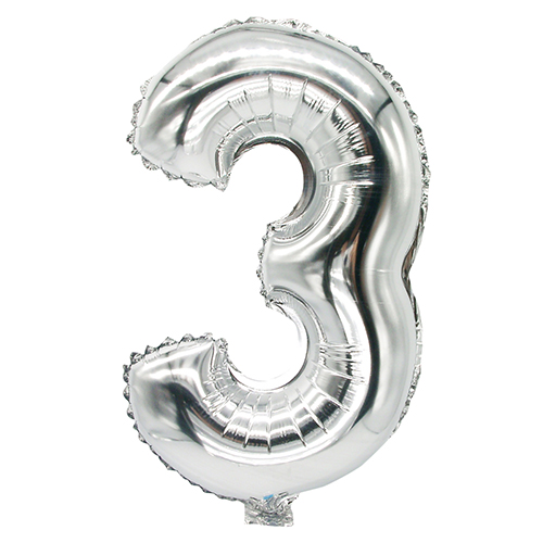 10368 Folienluftballon 35 cm x 20 cm silber "3"