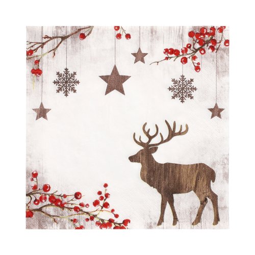 21600 Servietten, 3-lagig 1/4-Falz 33 cm x 33 cm "X-Mas Deer"