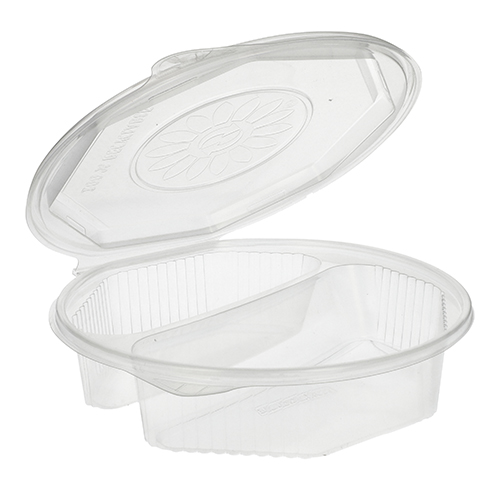 2800 Menüboxen mit Klappdeckeln, PP 2-geteilt 5,9 cm x 21,5 cm x 21,5 cm transparent 8-eckig