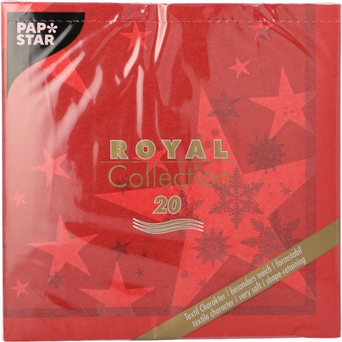 20 Servietten "ROYAL Collection" 1/4-Falz 40 cm x 40 cm rot "Stars and Snowflakes" 12000 Servietten "ROYAL Collection" 1/4-Falz 40 cm x 40 cm rot "Stars and Snowflakes"