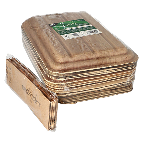 1200 Trays, Palmblatt "pure" 2-geteilt 400 ml 5,5 cm x 17,5 cm x 25,5 cm mit Deckel und Banderole