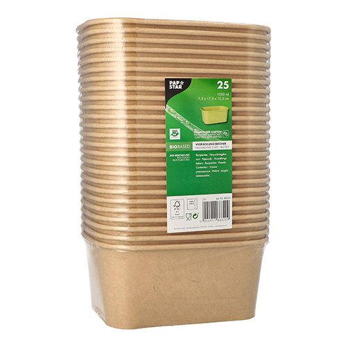 25 Verpackungsbecher, Pappe rechteckig 1000 ml 7,5 cm x 17,3 cm x 12,3 cm braun 3600 Verpackungsbecher, Pappe rechteckig 1000 ml 7,5 cm x 17,3 cm x 12,3 cm braun