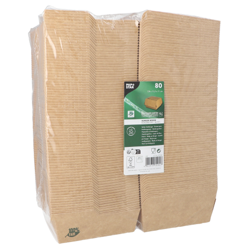 3840 Burgerboxen, Pappe 7 cm x 12,5 cm x 12,5 cm braun "100% Fair" groß