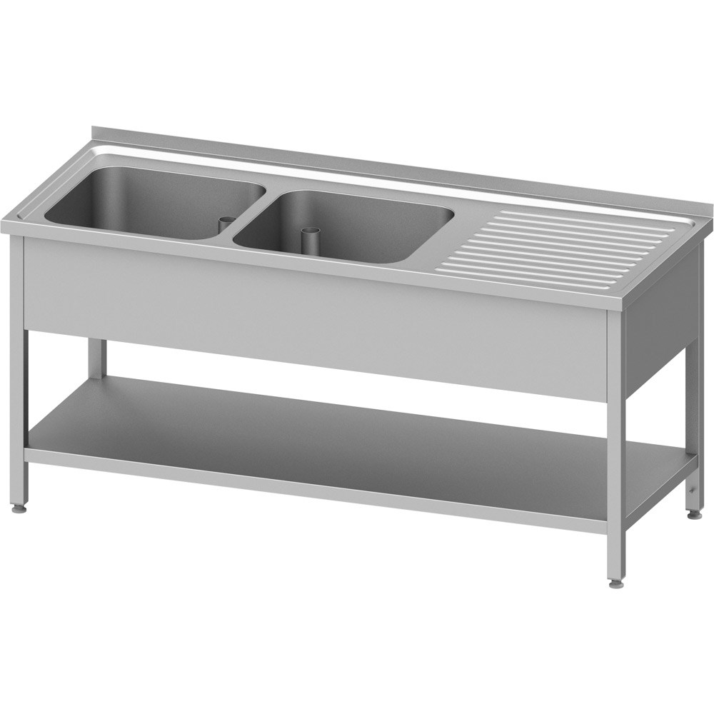 Spültisch mit Grundboden 1400x600x850 mm, mit zwei Becken links, mit Aufkantung, verschweißt