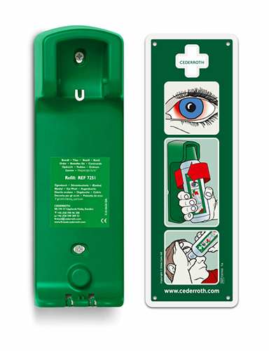 1 "Cederroth" Wandhalter Augendusche 27 cm x 9 cm x 7 cm "Eye Wash" inkl. Hinweisschild