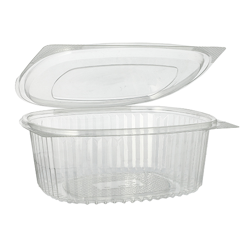 2400 Feinkost- und Salatschalen mit Klappdeckel, R-PET oval 1000 ml 6,6 cm x 15,8 cm x 18,4 cm klar