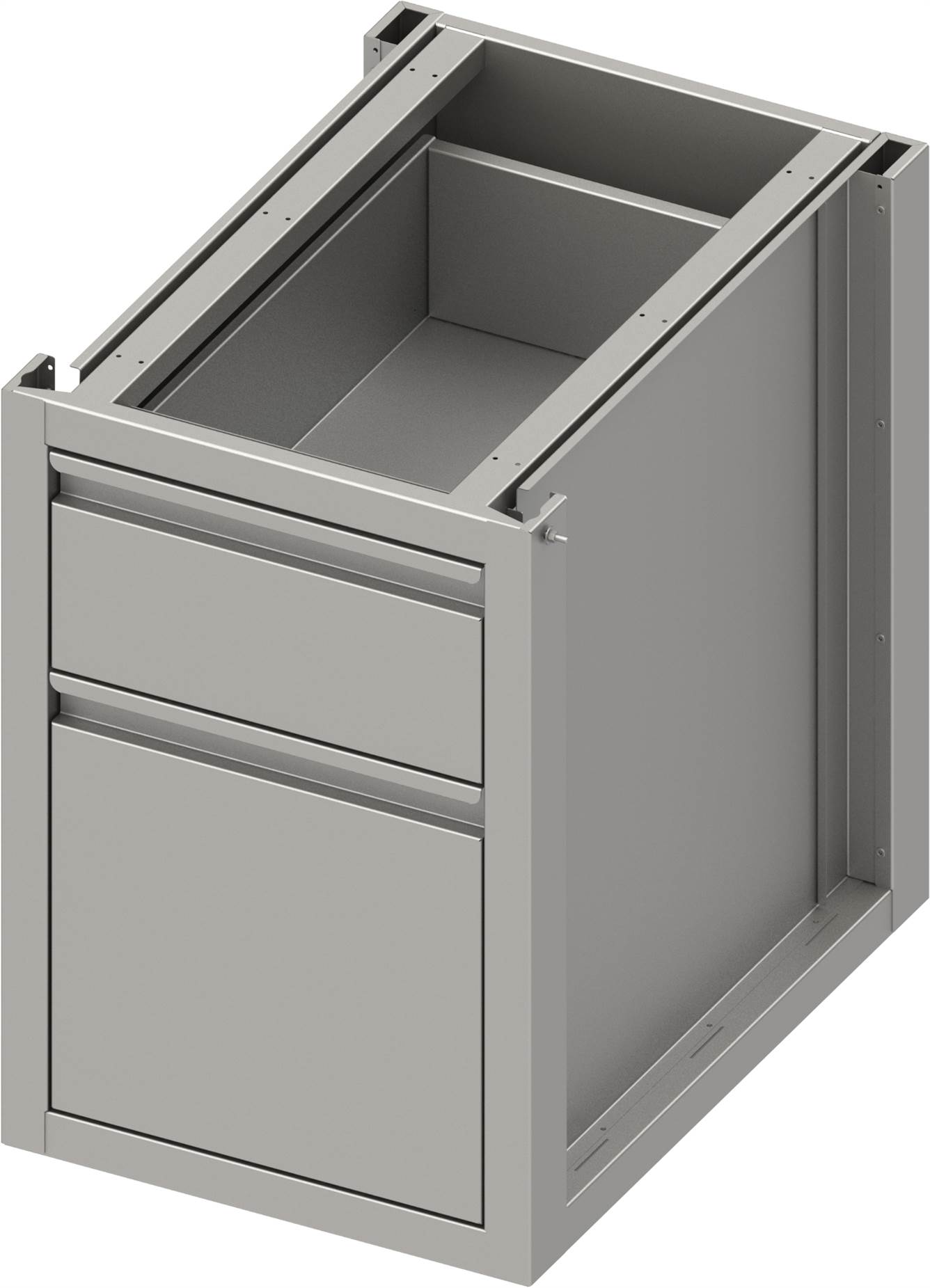 Unterschrank Boxversion 2.0 mit zwei unterschiedlichen Schubladen, Sockelbau 450x540x660 mm Unterschrank Boxversion 2.0, für Beine/Sockelrahmen, mit zwei unterschiedlichen Schubladen 450x640x660 mm
