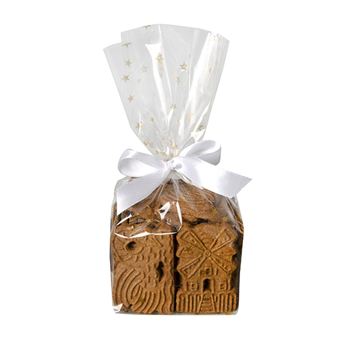 20800 Bodenbeutel, PP 23,5 cm x 14,5 cm x 5,8 cm transparent "Sterne, gold"