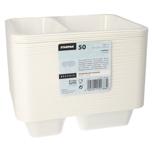 6000 Mikrowellenschalen, PP 2-geteilt 1205 ml 4,9 cm x 22,7 cm x 17,8 cm weiss