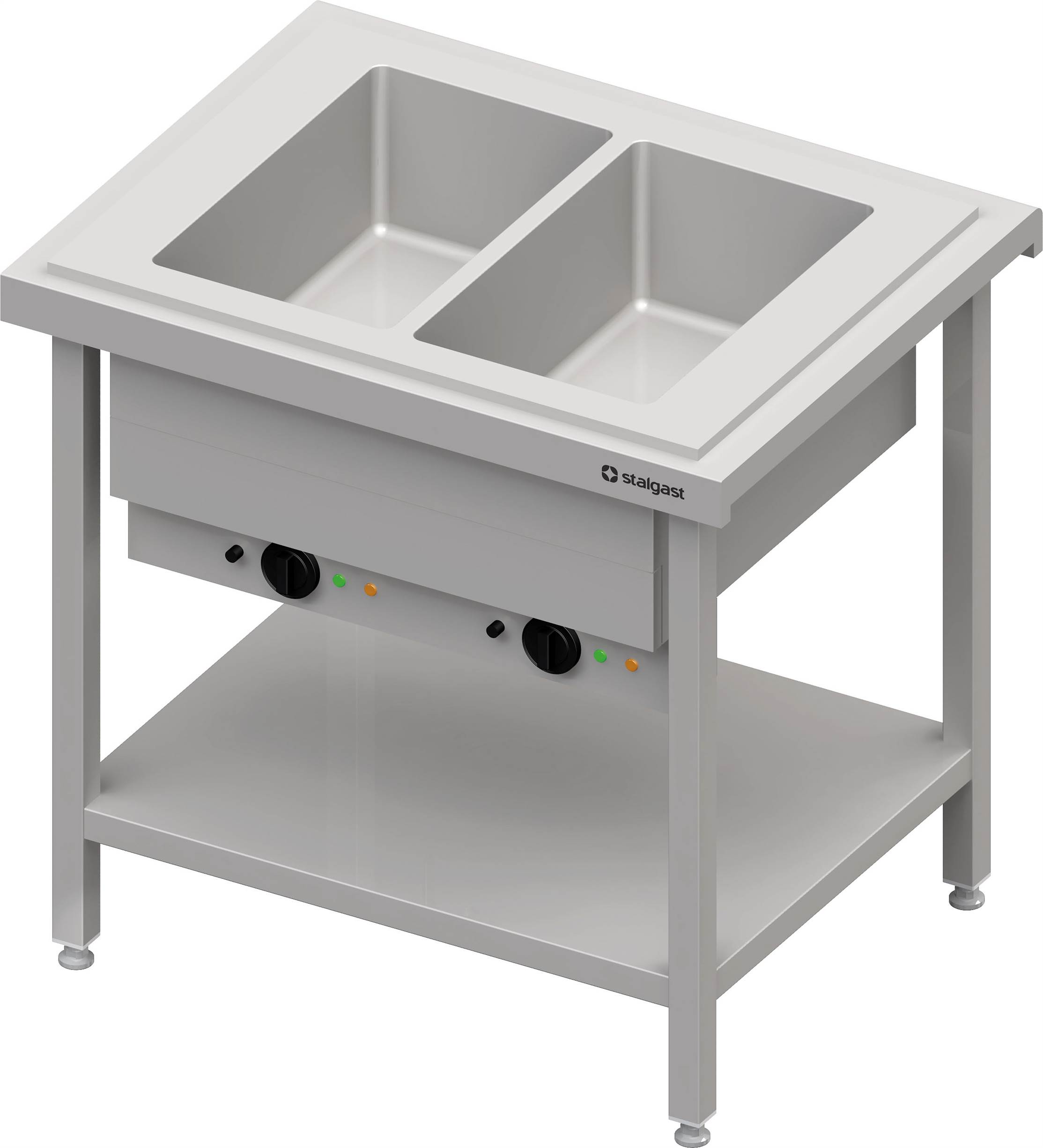 Warmausgabe mit Bain-Marie 2x GN1/1 Einzelbecken, 920x750x880, Edelstahlabdeckung Warmausgabe mit Bain-Marie 2x GN1/1 Einzelbecken, 920x735x880, Granitabdeckung "Standard G1"