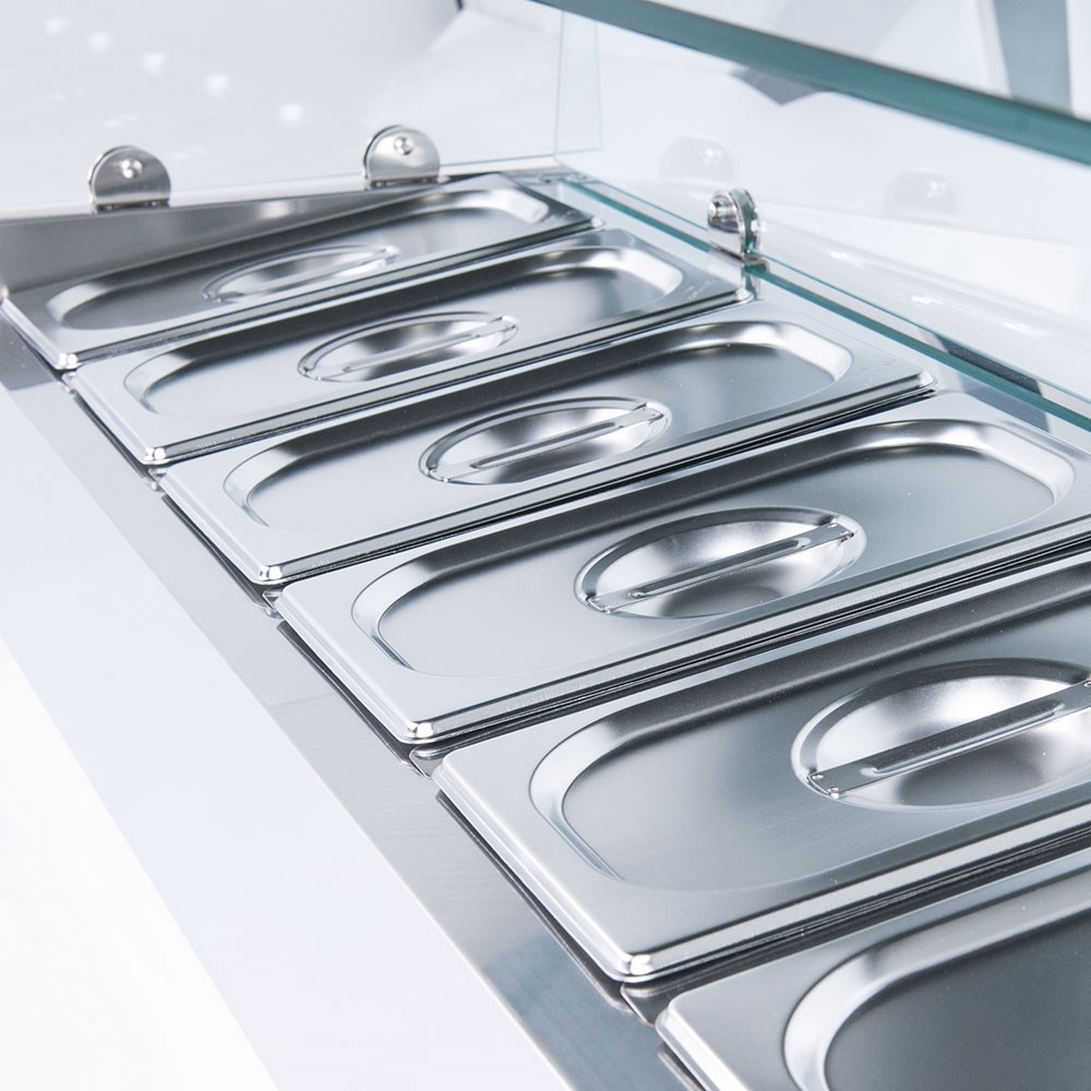 Starline Pizzakühlaufsatz mit Glasabdeckung, 6x GN 1/4 Edelstahl Pizzakühlaufsatz mit Glasabdeckung, 6x GN 1/4, 1400x335x440 mm (BxTxH)