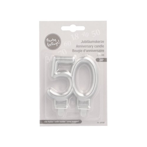 2880 Jubiläumskerzen mit Halter 7 cm silber "50"