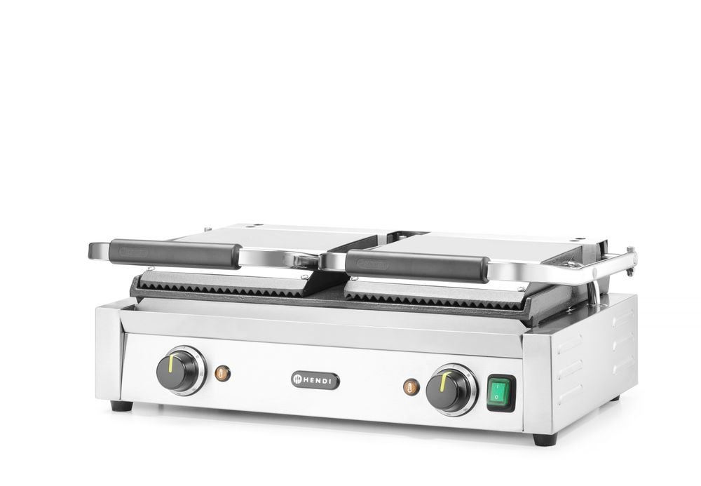 Kontaktgrill - Doppelversion, HENDI, oben gerillt, unten glatt, 230V/3600W, 570x395x(H)510mm